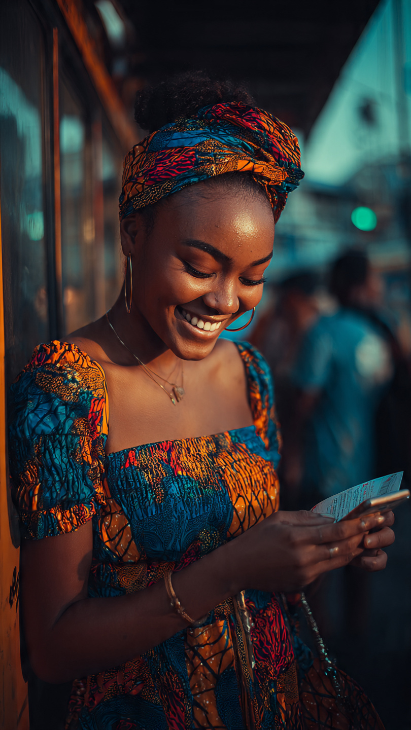 Jeune femme africaine utilisant MetalaPayTicket